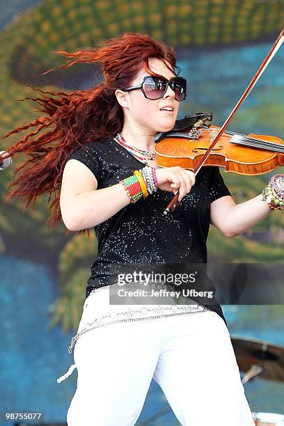 Singer / Musician Amanda Shaw of Amanda Shaw and the Cute Guys performs during day 4 of the 41st Annual New Orleans Jazz & Heritage Festival at the...