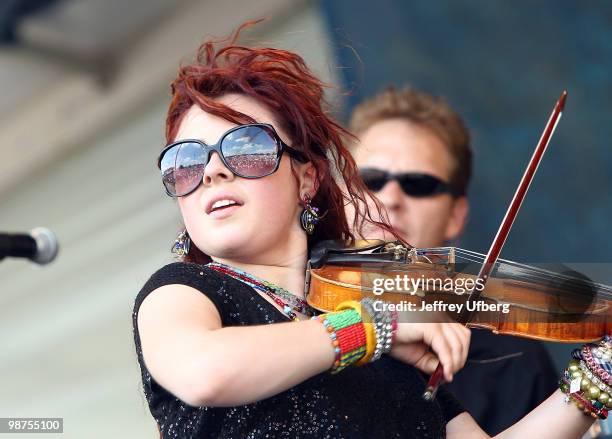 Singer / Musician Amanda Shaw of Amanda Shaw and the Cute Guys performs during day 4 of the 41st Annual New Orleans Jazz & Heritage Festival at the...