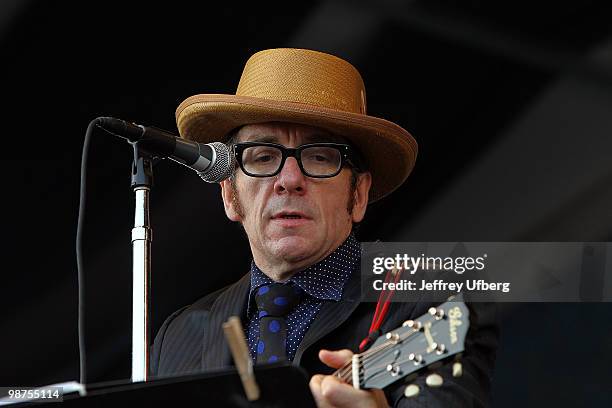 Singer / Musician Elvis Costello of Elvis Costello and the Sugarcanes performs during day 4 of the 41st Annual New Orleans Jazz & Heritage Festival...