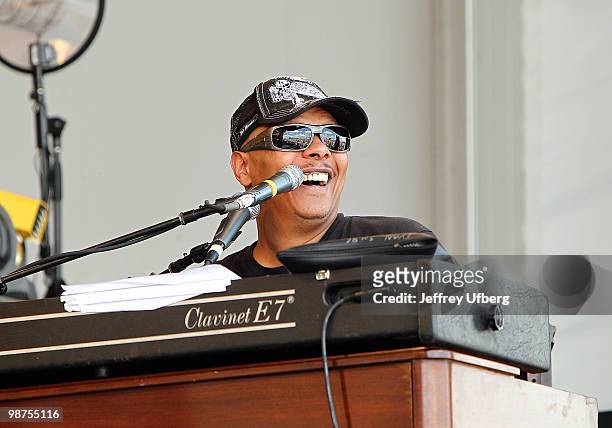 Singer/Musician Ivan Neville of Ivan Neville's Dumpstaphunk performs during day 4 of the 41st Annual New Orleans Jazz & Heritage Festival at the Fair...
