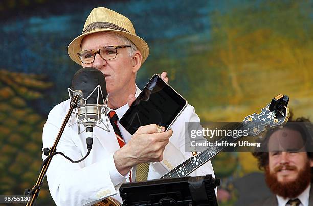 Musician / Actor Steve Martin of Steve Martin w/ Steep Canyon Rangers performs during day 4 of the 41st Annual New Orleans Jazz & Heritage Festival...