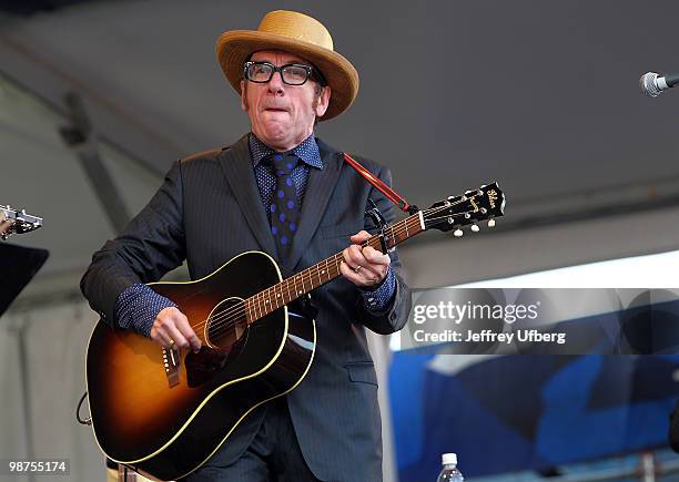 Singer / Musician Elvis Costello of Elvis Costello and the Sugarcanes performs during day 4 of the 41st Annual New Orleans Jazz & Heritage Festival...