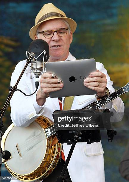 Musician / Actor Steve Martin of Steve Martin w/ Steep Canyon Rangers performs during day 4 of the 41st Annual New Orleans Jazz & Heritage Festival...