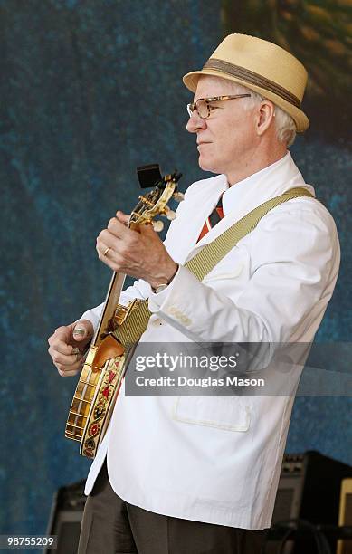 Steve Martin performs with the Steep Canyon Rangers at the 2010 New Orleans Jazz & Heritage Festival Presented By Shell, at the Fair Grounds Race...