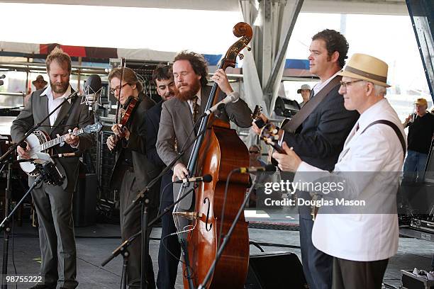 Steve Martin performs with the Steep Canyon Rangers at the 2010 New Orleans Jazz & Heritage Festival Presented By Shell, at the Fair Grounds Race...