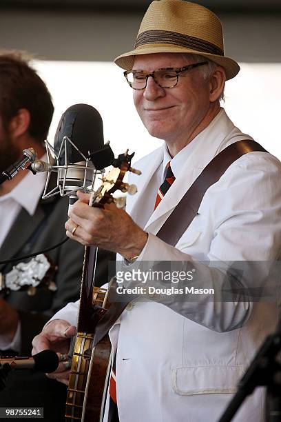Steve Martin performs with the Steep Canyon Rangers at the 2010 New Orleans Jazz & Heritage Festival Presented By Shell, at the Fair Grounds Race...