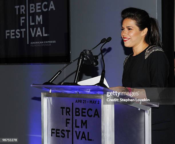 Actress America Ferrera speaks at the Awards Night Show & Party during the 2010 Tribeca Film Festival at the W New York - Union Square on April 29,...