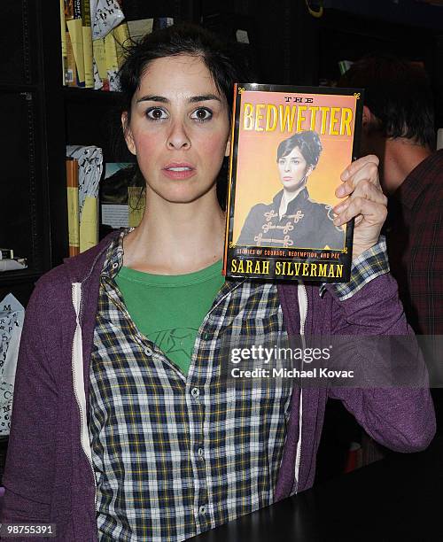 Actress/comedienne Sarah Silverman signs copies of her new book "The Bedwetter" at Book Soup on April 29, 2010 in West Hollywood, California.