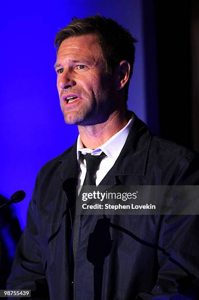 Actor Aaron Eckhart speaks onstage at the Awards Night Show & Party during the 2010 Tribeca Film Festival at the W New York - Union Square on April...