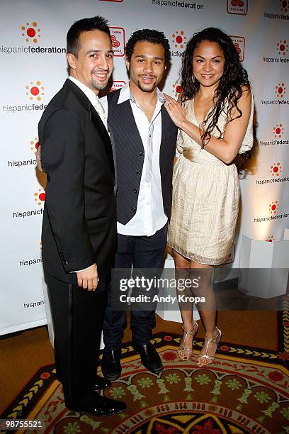 Lin-Manuel Miranda, Corbin Bleu and Karen Olivo attend the 20th Anniversary of The Hispanic Federation Gala at the Waldorf Astoria - Grand Ballroom...