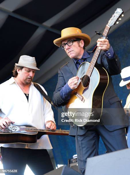 Recording Artists Elvis Costello and the Sugarcanes including Jerry Douglas performs at the 2010 New Orleans Jazz & Heritage Festival Presented By...
