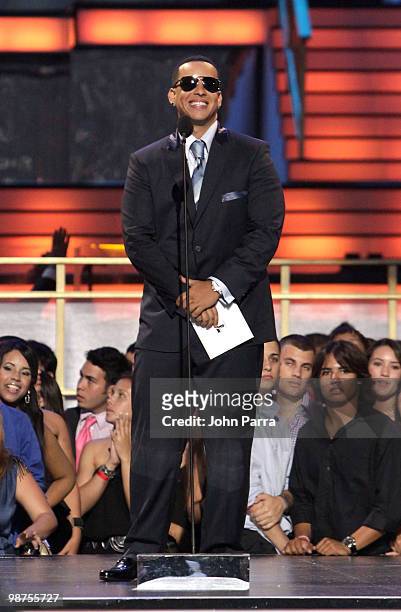 Rapper Daddy Yankee speaks onstage at the 2010 Billboard Latin Music Awards at Coliseo de Puerto Rico José Miguel Agrelot on April 29, 2010 in San...
