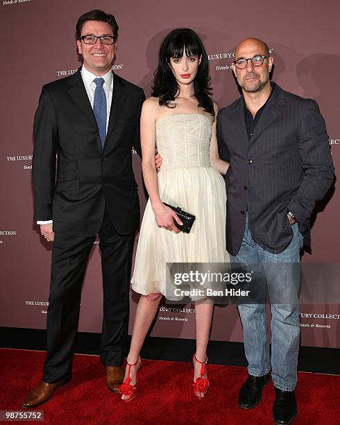 Global Brand Leader for the Luxury Collection Paul James, Actress Krysten Ritter and Actor Stanley TucciÊattend the launch of The Luxury Collection's...