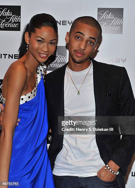 Model Chanel Iman and Christopher Smith attend Saks & The Whitney Museum of American Art's coctails for emerging designers at Saks Fifth Avenue on...