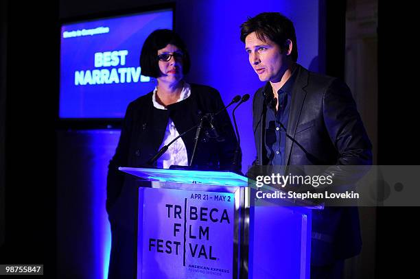 Filmmaker Katherine Dettman and actor Peter Facinelli attend the Awards Night Show & Party during the 2010 Tribeca Film Festival at the W New York -...