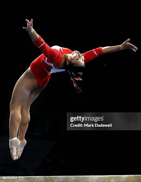 Heem Wei Lim of Singapore competes on the beam during day two of the 2010 Pacific Rim Championships at Hisense Arena on April 30, 2010 in Melbourne,...