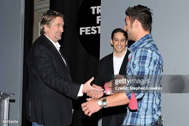 Of Tribeca Enterprises, Geoffrey Gilmore and filmmaker J.B. Ghuman Jr. Onstage at the Awards Night Show & Party during the 2010 Tribeca Film Festival...