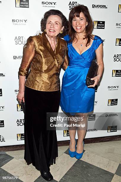 Robin Bronk, CEO of The Creative Coalition, arrives with her mother, at the Creative Coalition's Salute to Arts and Entertainment with Martini &...