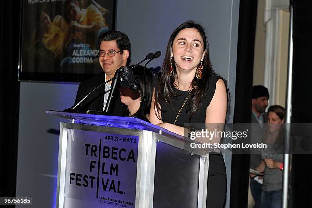 Filmmaker Alexandra Codina speaks onstage at the Awards Night Show & Party during the 2010 Tribeca Film Festival at the W New York - Union Square on...