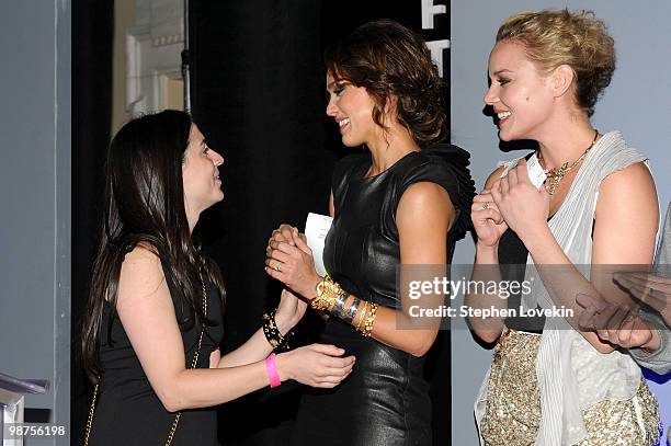 Flmmaker Alexandra Codina, actresses Jessica Alba and actress Abbie Cornish onstage at the Awards Night Show & Party during the 2010 Tribeca Film...