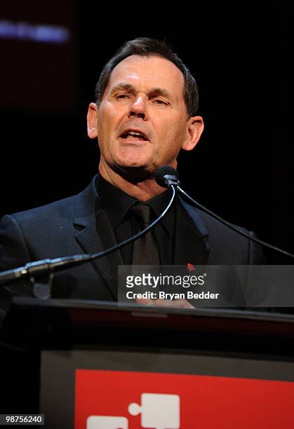 Of Coty Inc., Bernd Beetz speaks onstage at the DKMS' 4th Annual Gala: Linked Against Leukemia at Cipriani 42nd Street on April 29, 2010 in New York...