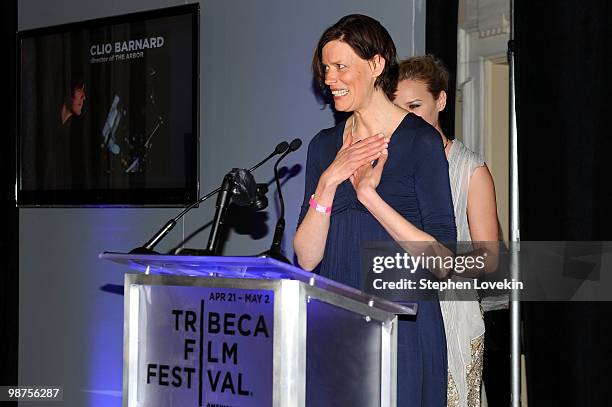 Director Clio Barnard speaks onstage at the Awards Night Show & Party during the 2010 Tribeca Film Festival at the W New York - Union Square on April...