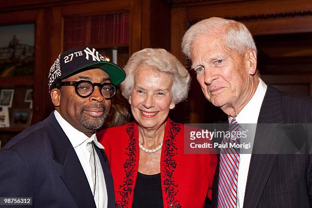 Spike Lee talks with Dr. James Billington, The Librarian of Congress, and his wife, at the Creative Coalition's Salute to Arts and Entertainment with...
