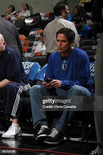 Mark Cuban, owner of the Dallas Mavericks poses for the camera before his team played the San Antonio Spurs in Game Six of the Western Conference...