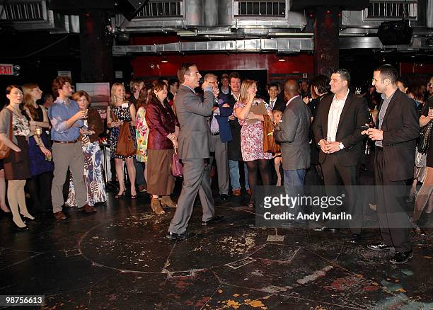 Actor Chris Noth entertains the guests during the 25th anniversary party for Rainforest Action Network at Le Poisson Rouge on April 29, 2010 in New...