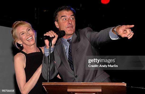 Trudie Styler and actor Chris Noth enjoy the evenings festivities during the 25th anniversary party for Rainforest Action Network at Le Poisson Rouge...