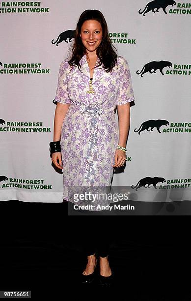 Model Kate Dillon poses for a photo during the 25th anniversary party for Rainforest Action Network at Le Poisson Rouge on April 29, 2010 in New York...