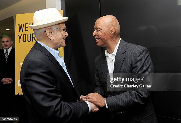 Writer/producer Norman Lear and actor JR Martinez attend IAVA's Second Annual Heroes Celebration held at CAA on April 29, 2010 in Los Angeles,...