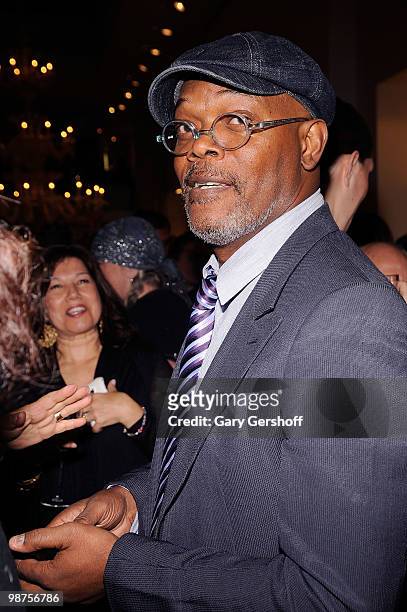 Actor Samuel L.Jackson attends the new cast member welcoming party for "Love, Loss, and What I Wore" at Elie Tahari Boutique Soho on April 29, 2010...