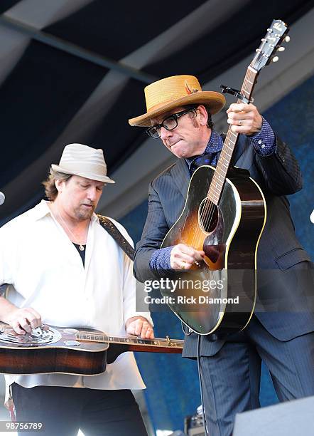 Recording Artists Elvis Costello and the Sugarcanes including Jerry Douglas performs at the 2010 New Orleans Jazz & Heritage Festival Presented By...