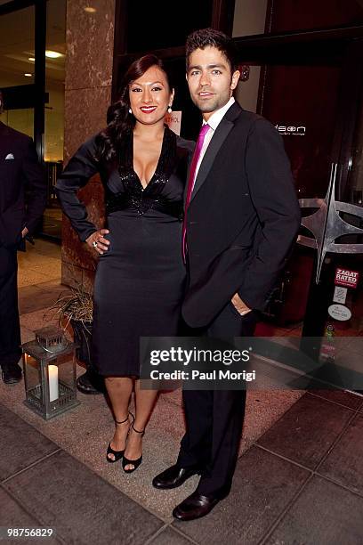 Host Lani Hay and actor Adrian Grenier arrive at the Creative Coalition private dinner at the Hudson Restaurant Lounge on April 29, 2010 in...