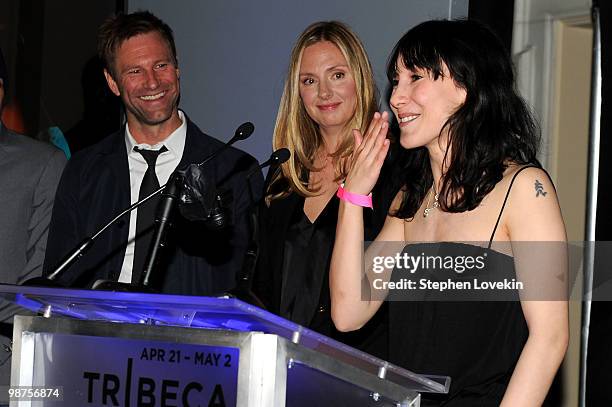 Aaron Eckhart and Hope David and actress Sibel Kekilli attends the Awards Night Show & Party during the 2010 Tribeca Film Festival at the W New York...