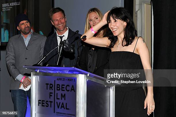 John Hamburg, Aaron Eckhart,Hope David and Sibel Kekilli attend the Awards Night Show & Party during the 2010 Tribeca Film Festival at the W New York...