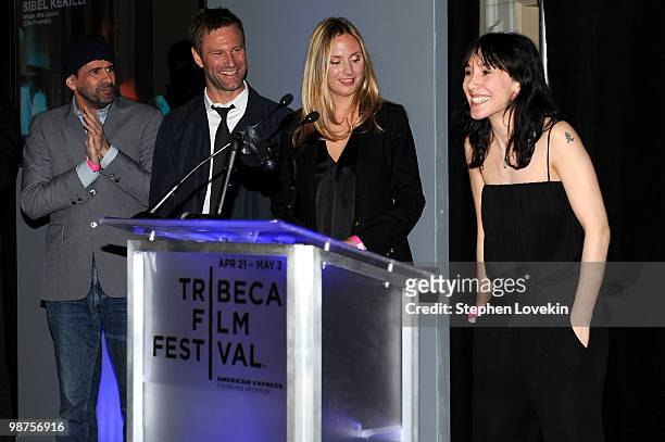 John Ridley, John Hamburg, Aaron Eckhart and Hope David attend the Awards Night Show & Party during the 2010 Tribeca Film Festival at the W New York...