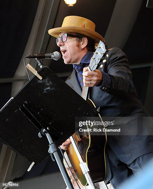 Recording Artist Elvis Costello and The Sugarcanes perform at the 2010 New Orleans Jazz & Heritage Festival Presented By Shell - Day 4 at the Fair...