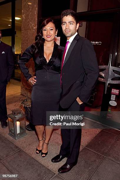 Host Lani Hay and actor Adrian Grenier arrive at the Creative Coalition private dinner at the Hudson Restaurant Lounge on April 29, 2010 in...