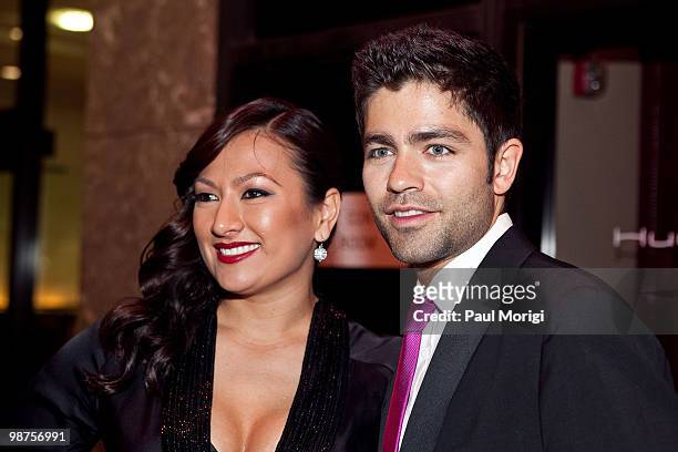 Host Lani Hay and actor Adrian Grenier arrive at the Creative Coalition private dinner at the Hudson Restaurant Lounge on April 29, 2010 in...