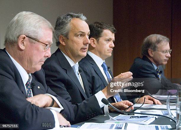 Macquarie Group Ltd. Announces the company's results in Sydney, Australia, on Friday, April 30, 2010. From left to right are: David Clarke, chairman,...