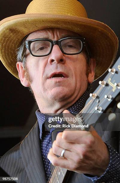 Recording Artist Elvis Costello and The Sugarcanes perform at the 2010 New Orleans Jazz & Heritage Festival Presented By Shell - Day 4 at the Fair...