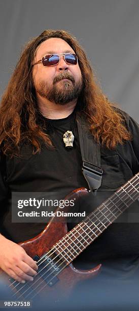 Recording Artist Dave Schools performs at the 2010 New Orleans Jazz & Heritage Festival Presented By Shell - Day 4 at the Fair Grounds Race Course on...