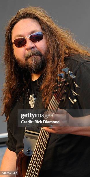 Recording Artist Dave Schools performs at the 2010 New Orleans Jazz & Heritage Festival Presented By Shell - Day 4 at the Fair Grounds Race Course on...