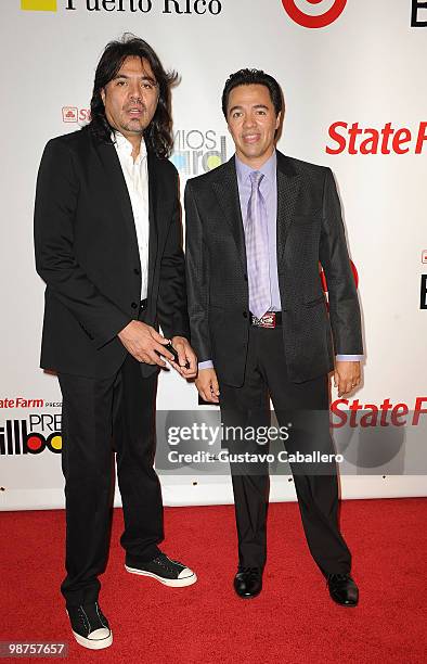 Adolfo Angel and Gustavo Angel of Los Temerarios attend the 2010 Billboard Latin Music Awards at Coliseo de Puerto Rico José Miguel Agrelot on April...