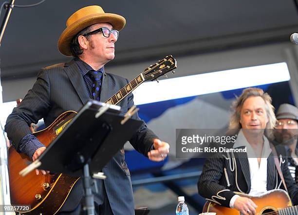 Recording Artists Elvis Costello and Jim Lauderdale and the Sugarcanes perform at the 2010 New Orleans Jazz & Heritage Festival Presented By Shell -...