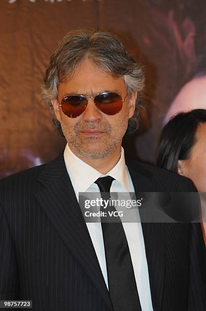 Italian well-known tenor Andrea Bocelli attends Chinese singer Song Zuying's concert which will hold in May 1 at Shanghai Stadium, on April 29, 2010...