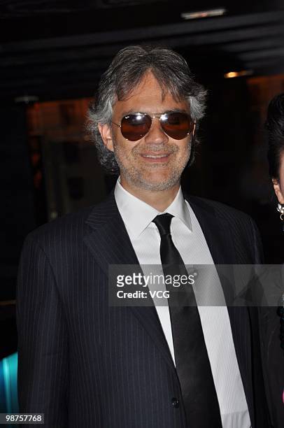 Italian well-known tenor Andrea Bocelli attends Chinese singer Song Zuying's concert which will hold in May 1 at Shanghai Stadium, on April 29, 2010...
