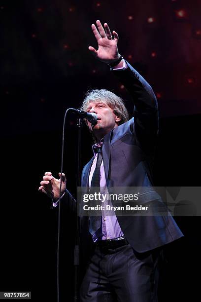 Musician Jon Bon Jovi performs onstage at DKMS' 4th Annual Gala: Linked Against Leukemia at Cipriani 42nd Street on April 29, 2010 in New York City.